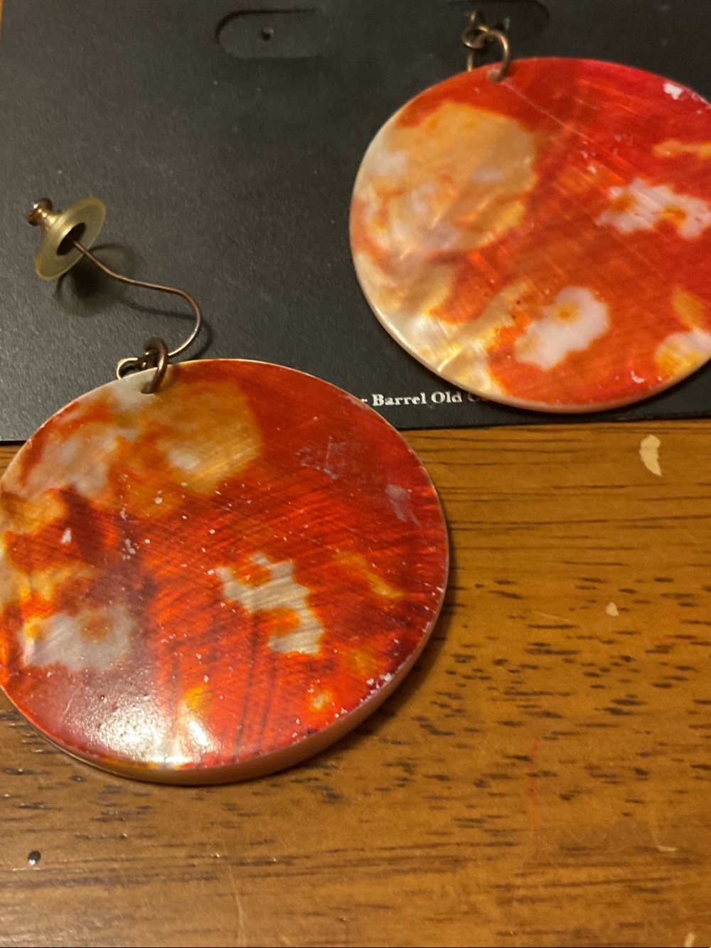 Vibrant Red Marbled Disc Drop Earrings